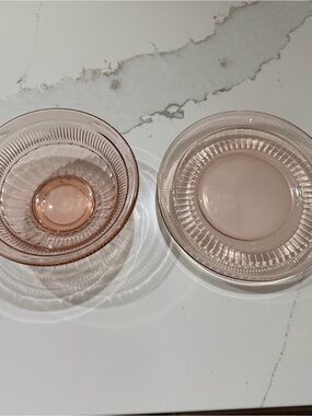 Vintage Anchor Hocking Pink Pressed Glass Bowl and Plate Set